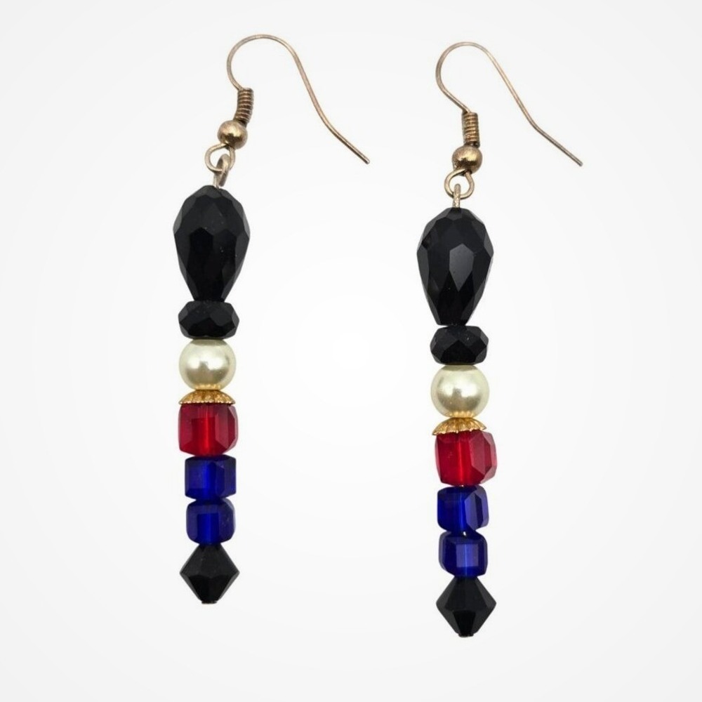Vintage Christmas Toy Soldier Beaded Earrings Red Blue Black Holiday‎ Dangle